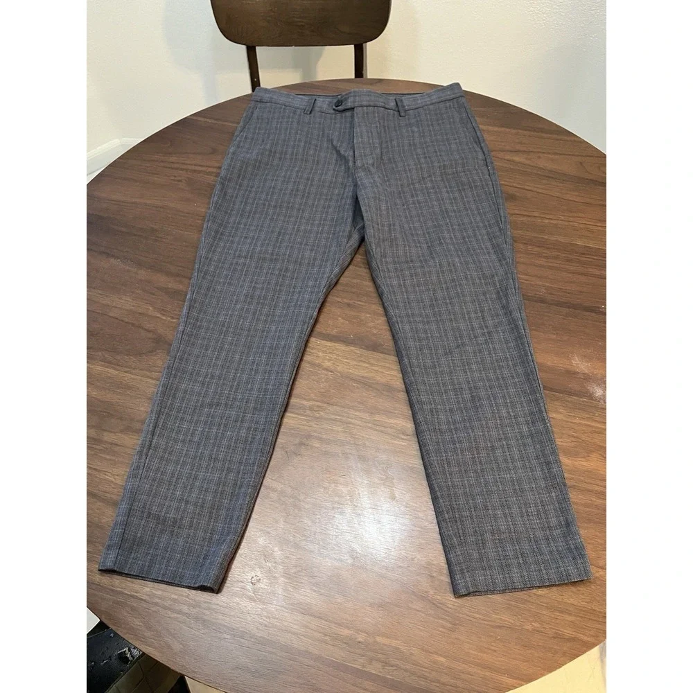 Banana Republic Men's 33x30 Dress Pants Gray Check Slim-Tapered Fit Size